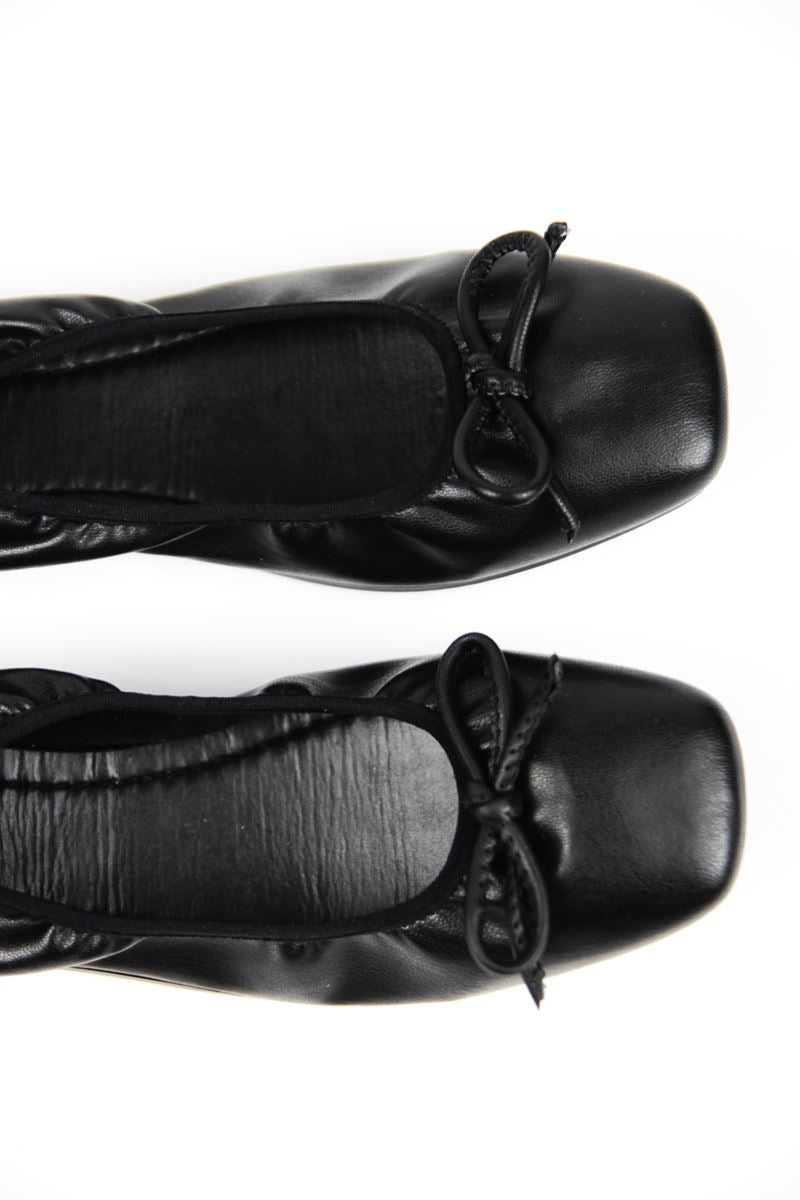 Uliana Kadın Köşeli Burun Fiyonklu Esnek Taban Katlanabilir Siyah Babet Ayakkabı