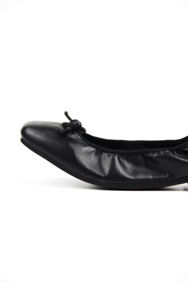 Uliana Kadın Köşeli Burun Fiyonklu Esnek Taban Katlanabilir Siyah Babet Ayakkabı