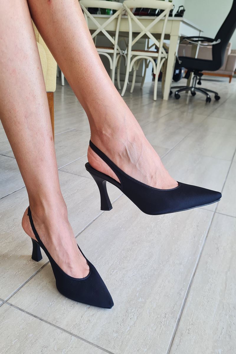 Texas Kadın Siyah Mat Saten Orta Topuklu (8 cm) Topuklu Ayakkabı