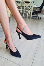 Texas Kadın Siyah Mat Saten Orta Topuklu (8 cm) Topuklu Ayakkabı