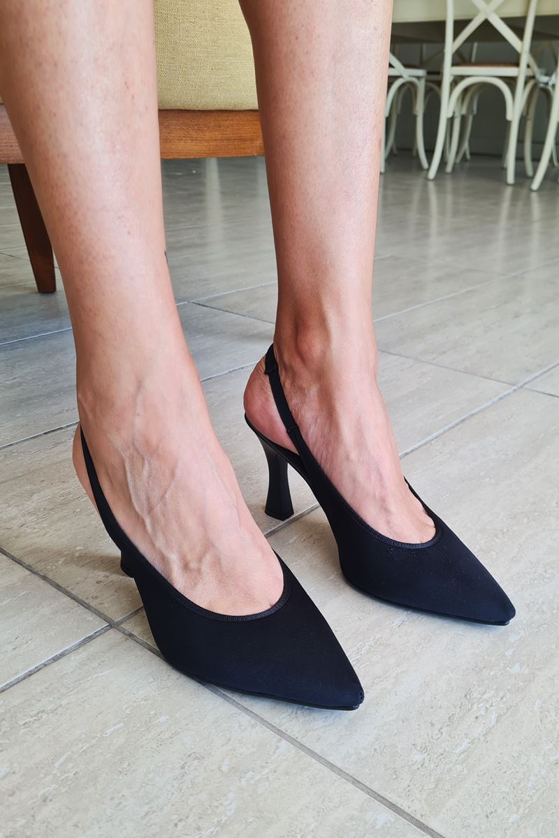 Texas Kadın Siyah Mat Saten Orta Topuklu (8 cm) Topuklu Ayakkabı