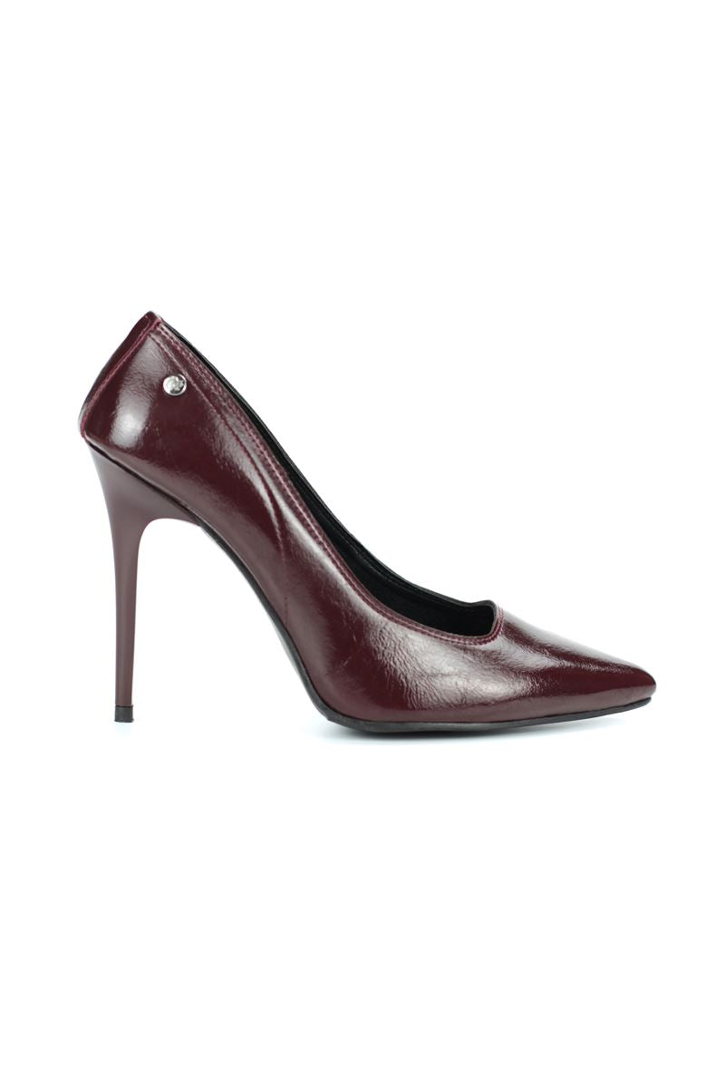 Arabella Esnek Yumuşak Kaymaz Taban (11 cm) Bordo Rugan Kadın Topuklu Ayakkabı