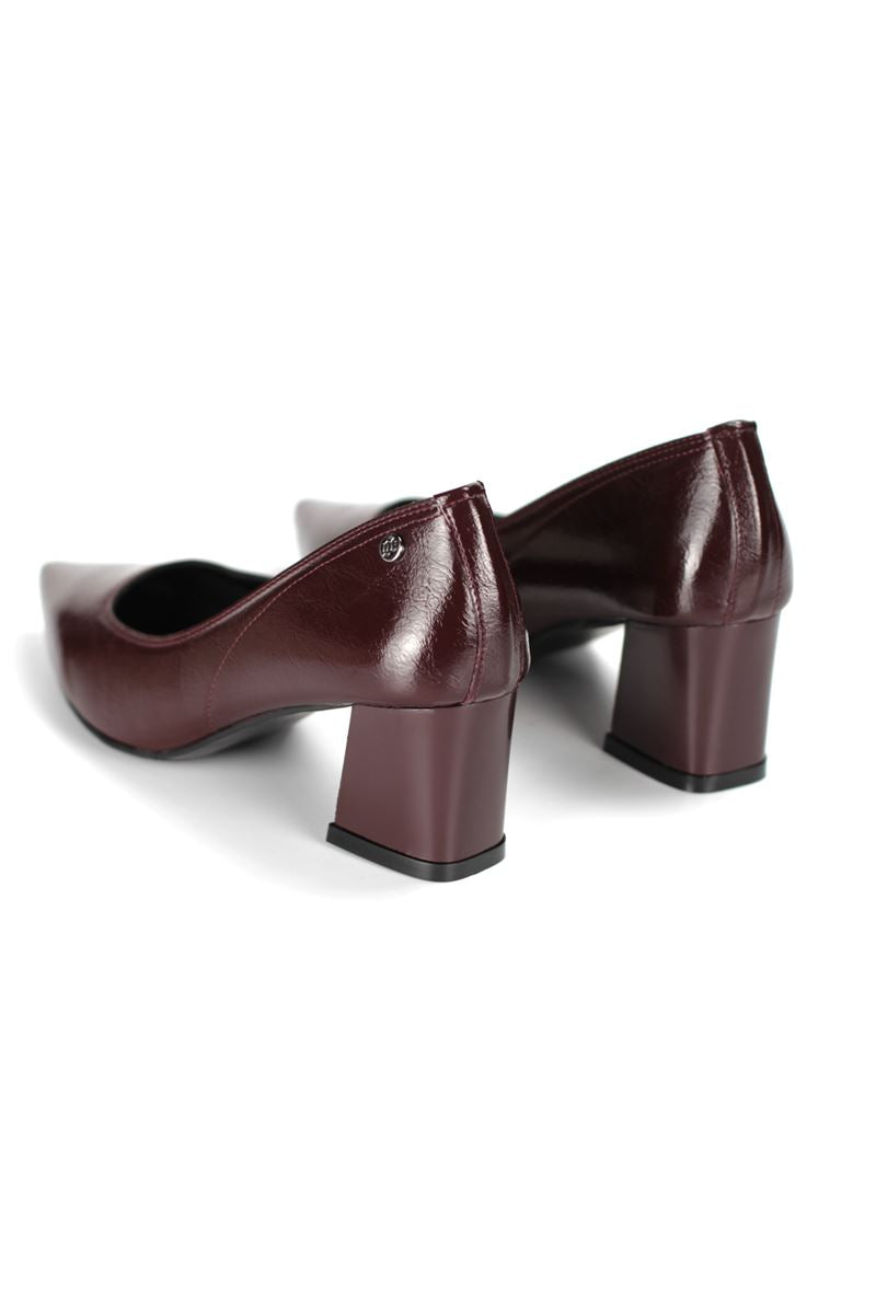 Zaneta Esnek Yumuşak Kaymaz Taban (4 cm) Kadın Kalın Topuk  Bordo Rugan Ayakkabı