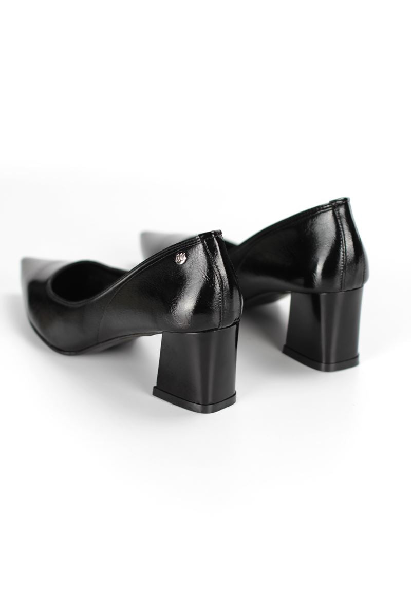 Zaneta Esnek Yumuşak Kaymaz Taban (4 cm) Kadın Kalın Topuk  Siyah Rugan Ayakkabı