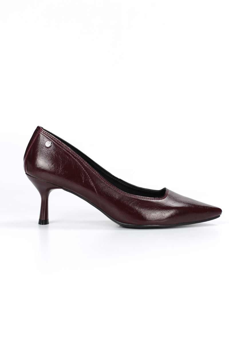 Zelia Esnek Yumuşak Kaymaz Taban (4 cm) Bordo Rugan Kadın Topuklu Ayakkabı