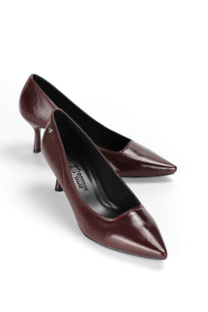 Zelia Esnek Yumuşak Kaymaz Taban (4 cm) Bordo Rugan Kadın Topuklu Ayakkabı