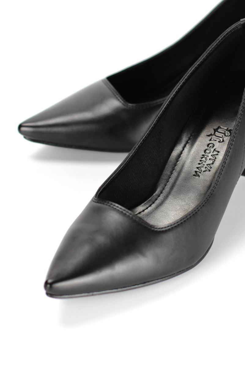 Zelia Esnek Yumuşak Kaymaz Taban (4 cm) Siyah Cilt Kadın Topuklu Ayakkabı