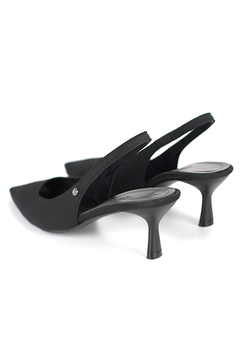 Magnolia Esnek Yumuşak Kaymaz Taban (4 cm) Siyah Süet Açık Lastikli Kadın Topuklu Ayakkabı