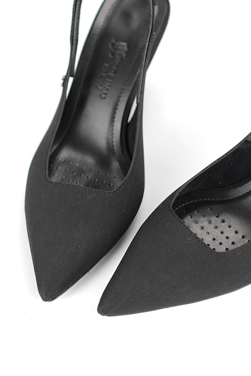 Magnolia Esnek Yumuşak Kaymaz Taban (4 cm) Siyah Süet Açık Lastikli Kadın Topuklu Ayakkabı