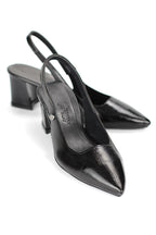 İlya Esnek Yumuşak Kaymaz Taban (4 cm) Siyah Rugan  Açık Lastikli Kadın Kalın Topuklu Ayakkabı