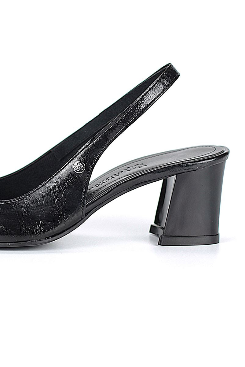 İlya Esnek Yumuşak Kaymaz Taban (4 cm) Siyah Rugan  Açık Lastikli Kadın Kalın Topuklu Ayakkabı