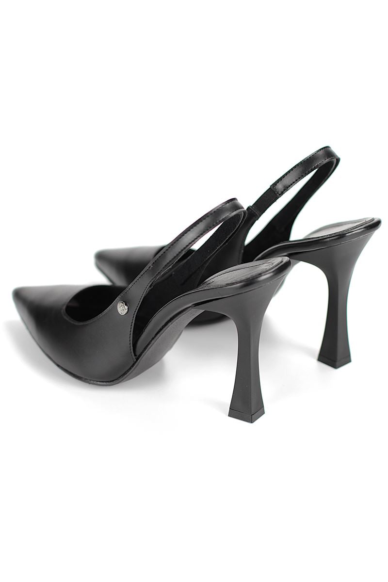 Margaret  Esnek Yumuşak Kaymaz Taban (10 cm) Siyah Cilt  Açık Lastikli Kadın Kalın Topuklu Ayakkabı