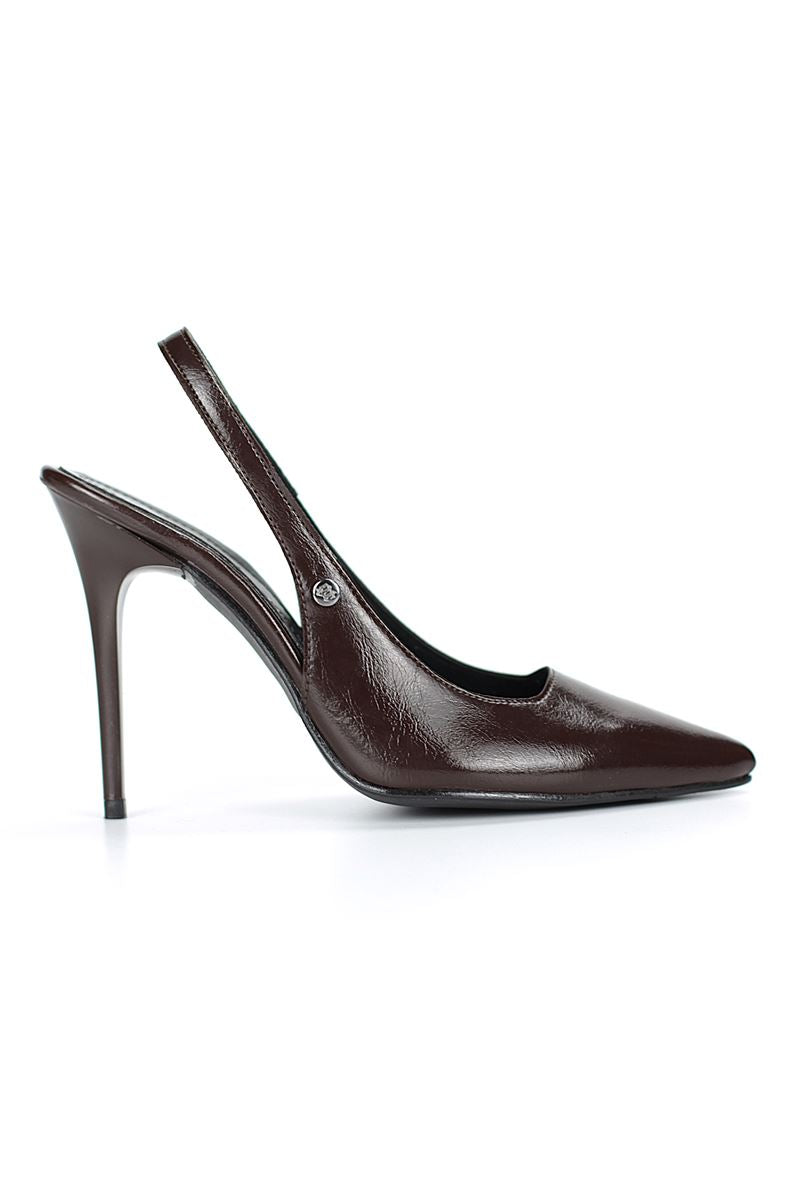 Zerina Kahverengi Rugan Esnek Yumuşak Kaymaz Taban İnce Topuklu (11cm) Kadın Stiletto