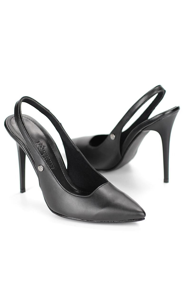 Zerina Siyah Cilt Esnek Yumuşak Kaymaz Taban İnce Topuklu (11cm) Kadın Stiletto