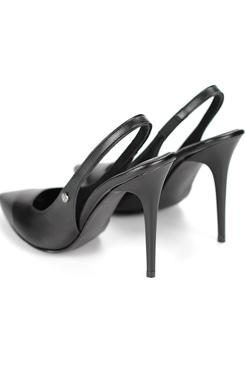 Zerina Siyah Cilt Esnek Yumuşak Kaymaz Taban İnce Topuklu (11cm) Kadın Stiletto