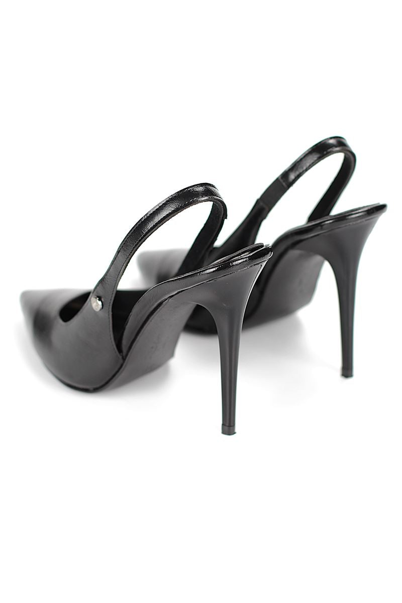 Zerina Siyah Rugan Rugan Esnek Yumuşak Kaymaz Taban İnce Topuklu (11cm) Kadın Stiletto