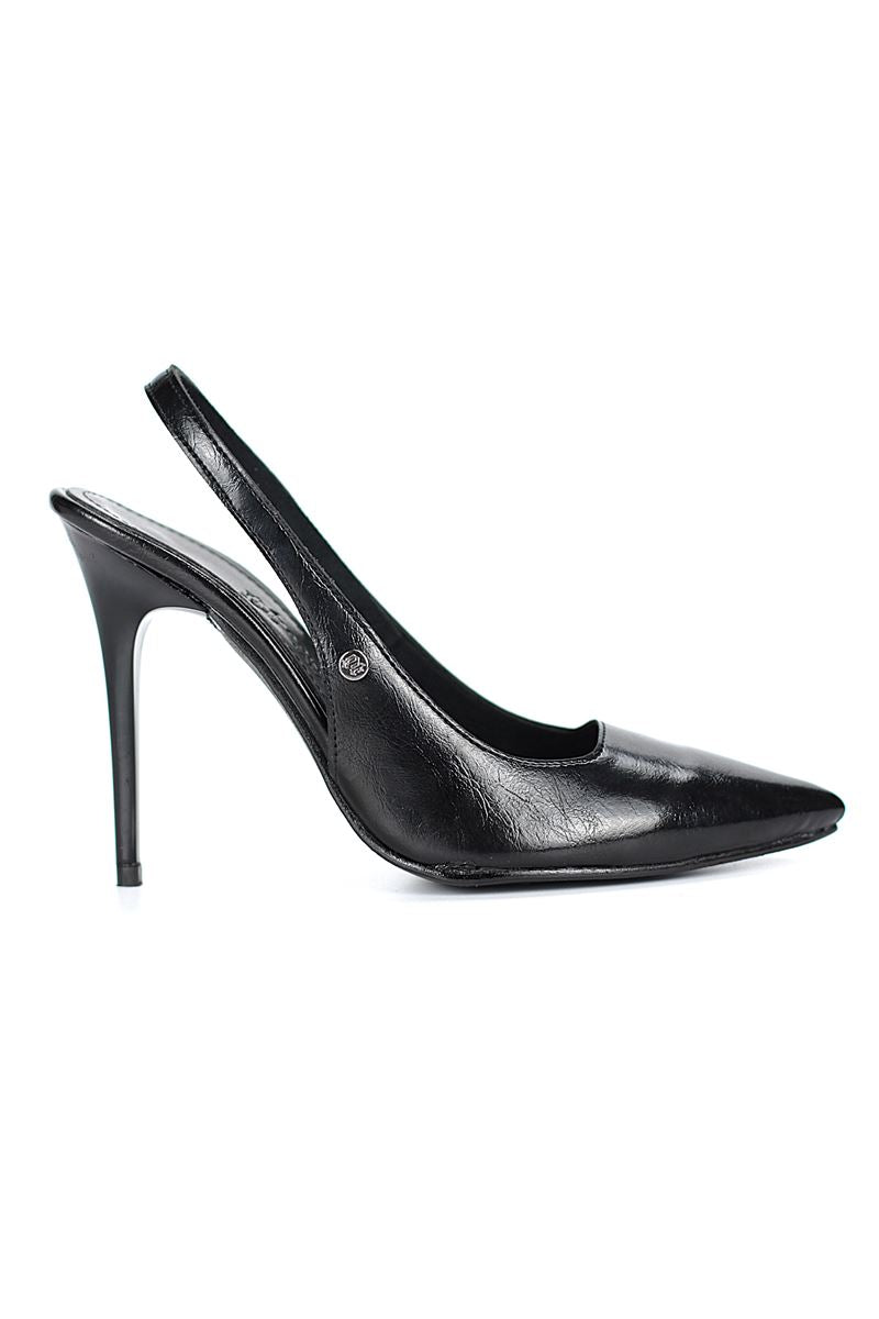 Zerina Siyah Rugan Rugan Esnek Yumuşak Kaymaz Taban İnce Topuklu (11cm) Kadın Stiletto