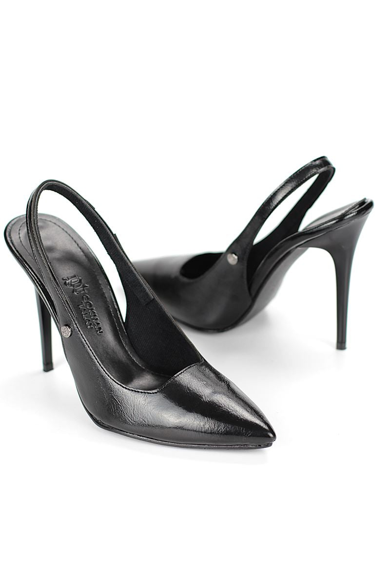Zerina Siyah Rugan Rugan Esnek Yumuşak Kaymaz Taban İnce Topuklu (11cm) Kadın Stiletto