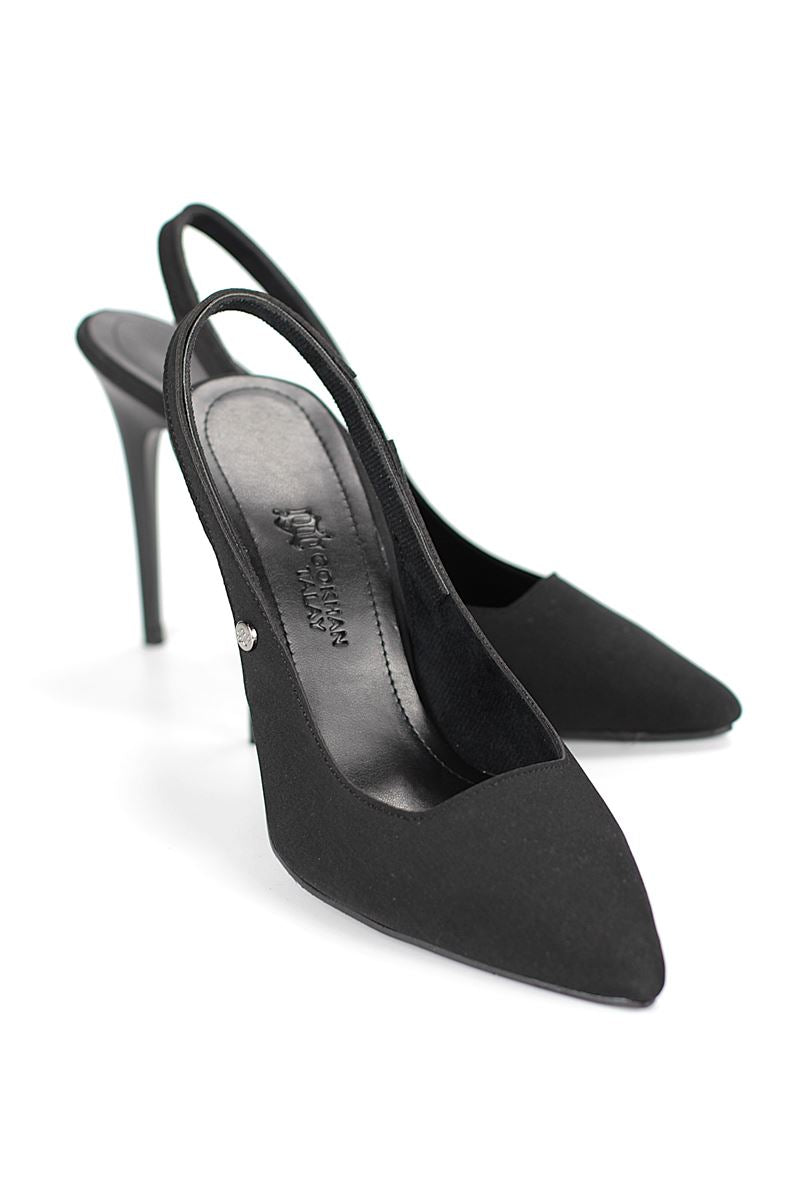 Zerina Siyah Süet Esnek Yumuşak Kaymaz Taban İnce Topuklu (11cm) Kadın Stiletto