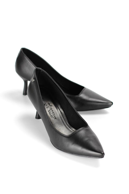 Abbey Siyah Cilt Orta Topuklu (4-6 cm) Klasik Topuklu Ayakkabı