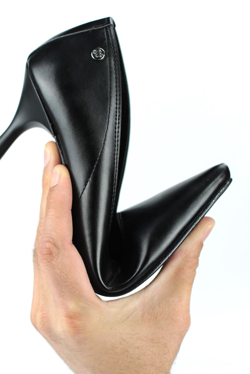 Ravyn Siyah Cilt Yüksek Topuklu (10 cm) Klasik Topuklu Ayakkabı