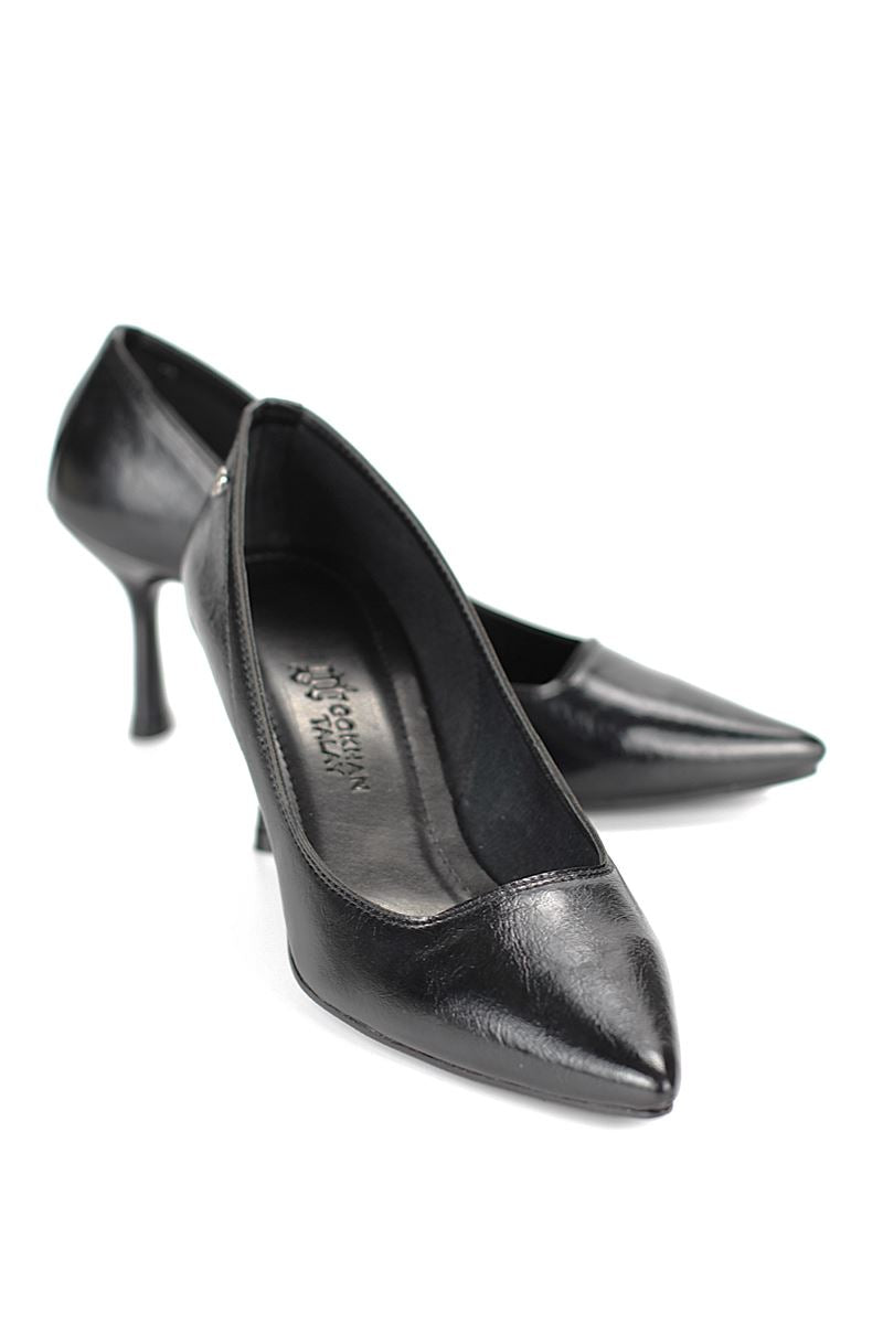 Ayça Esnek Yumuşak Kaymaz Taban (7 cm) Siyah Rugan Kadın Topuklu Ayakkabı