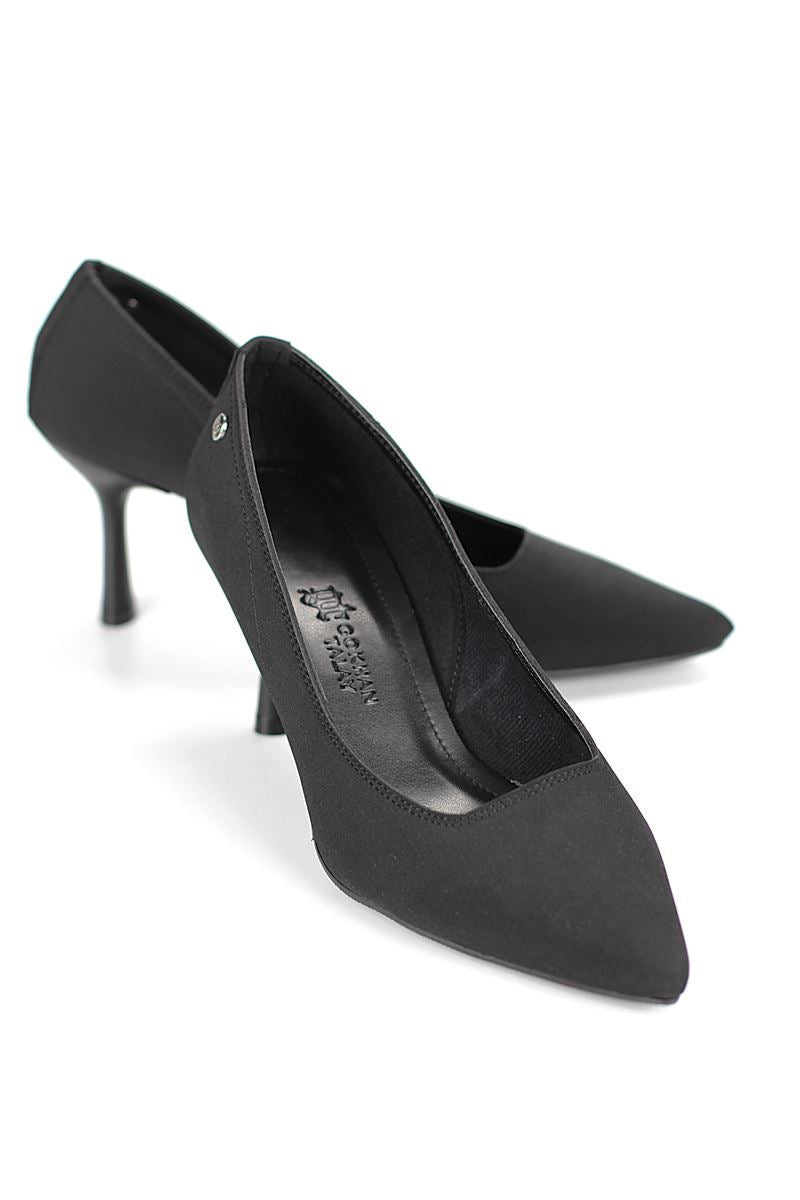 Ayça Esnek Yumuşak Kaymaz Taban (7 cm) Siyah Süet Kadın Topuklu Ayakkabı