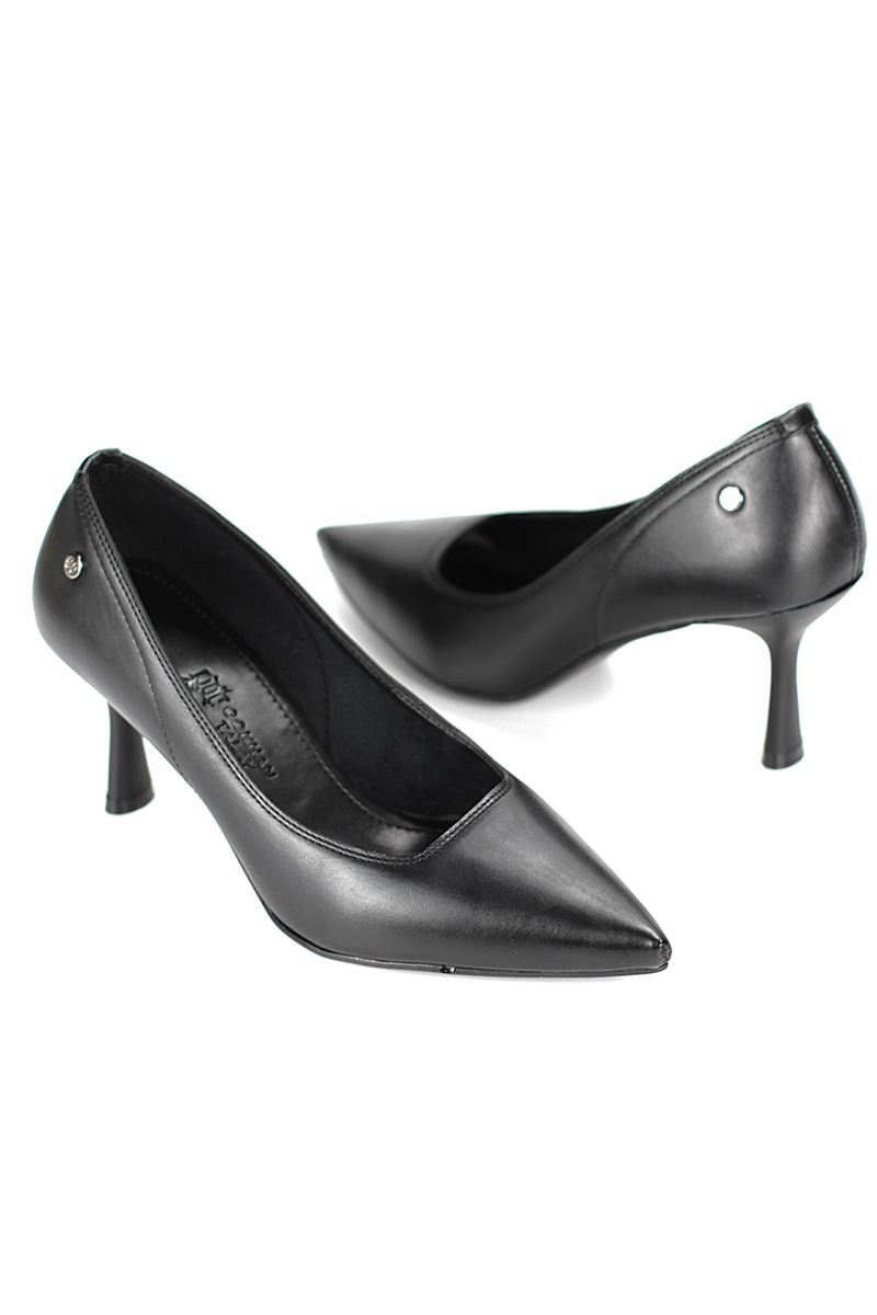 Ayça Esnek Yumuşak Kaymaz Taban (7 cm) Siyah Cilt Kadın Topuklu Ayakkabı