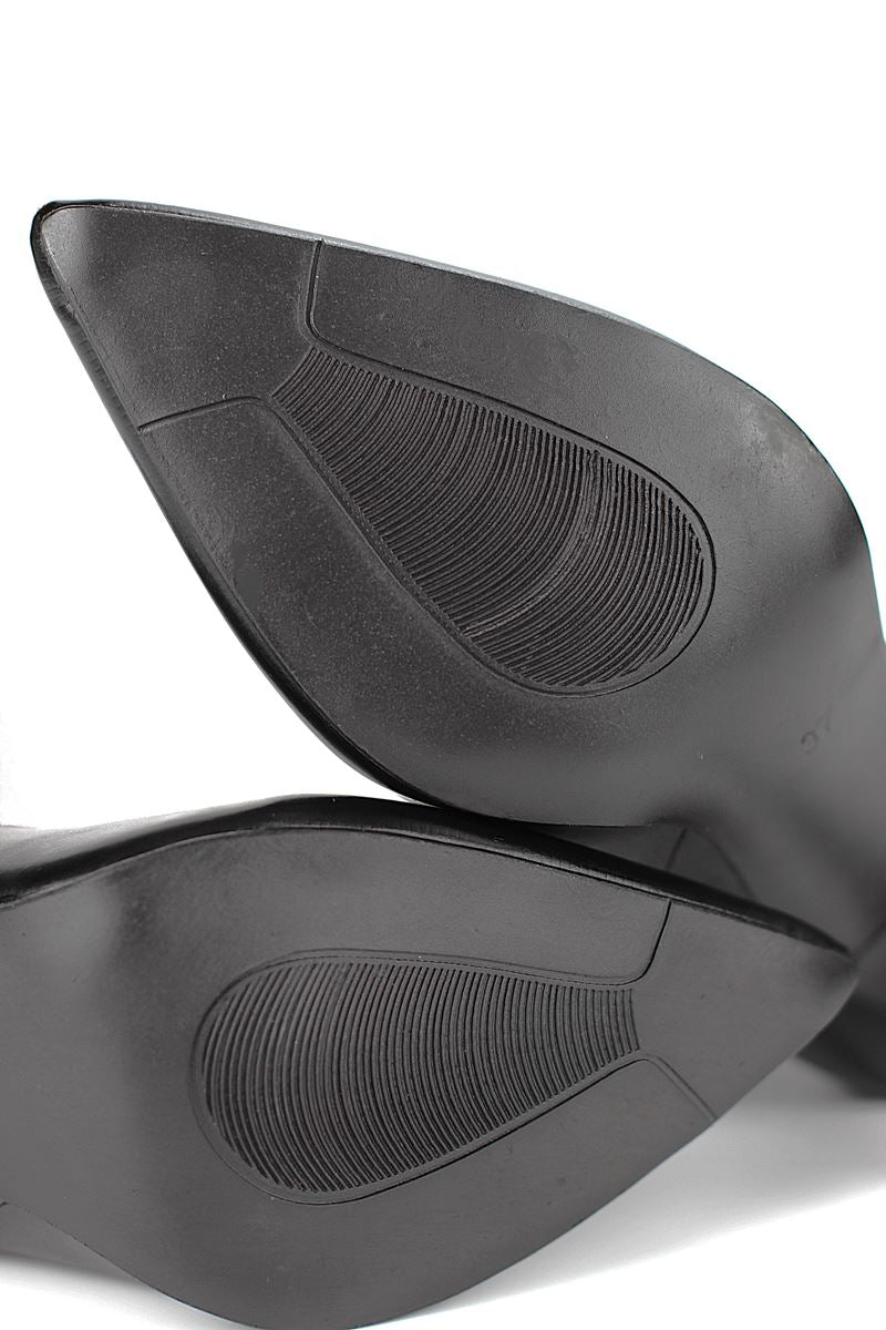 İlya Esnek Yumuşak Kaymaz Taban (4 cm) Siyah Rugan  Açık Lastikli Kadın Kalın Topuklu Ayakkabı