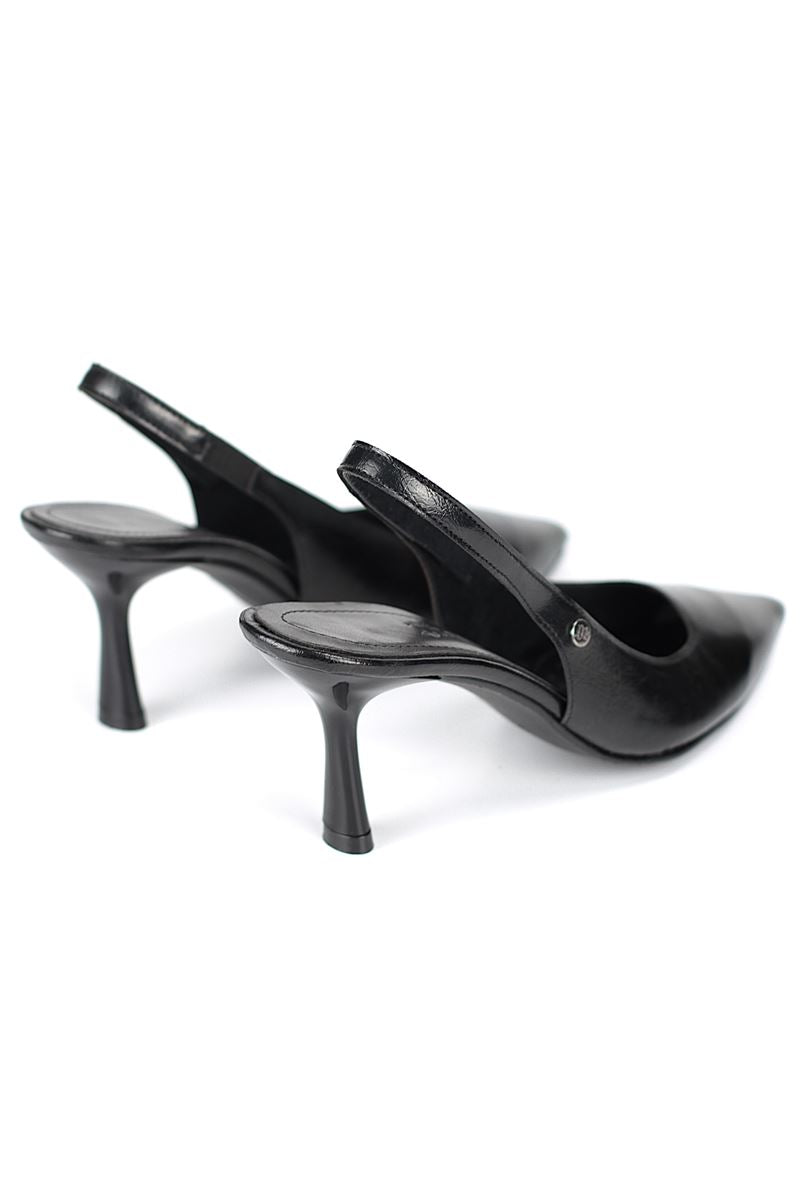 Vivienne Esnek Yumuşak Kaymaz Taban (7 cm) Siyah Rugan Açık Lastikli Kadın Topuklu Ayakkabı