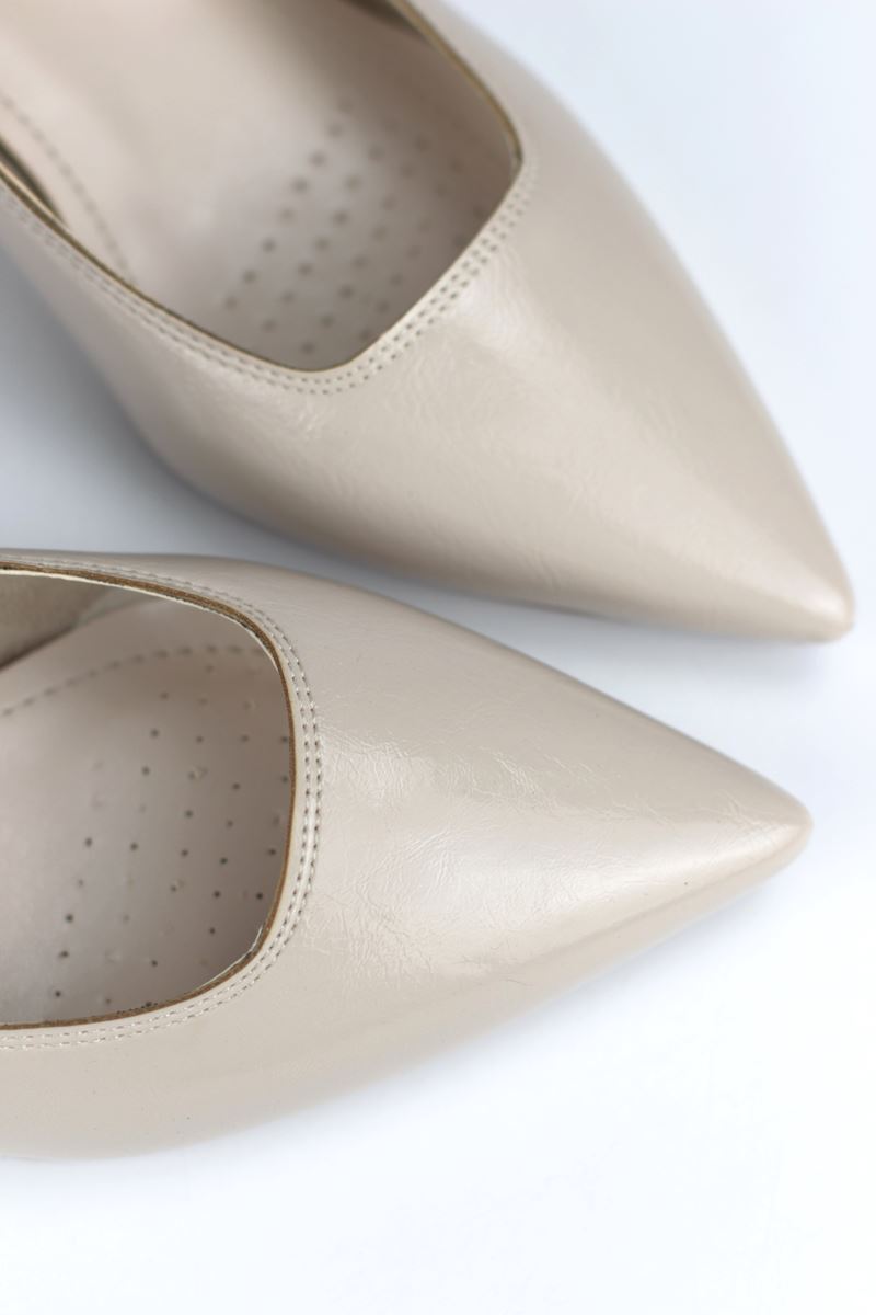 Zelia Esnek Yumuşak Kaymaz Taban (4 cm) Bej  Rugan Kadın Topuklu Ayakkabı