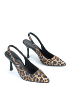 Lavender Esnek Yumuşak Kaymaz Taban (8 cm) Leopar Açık Lastikli Kadın Topuklu Ayakkabı