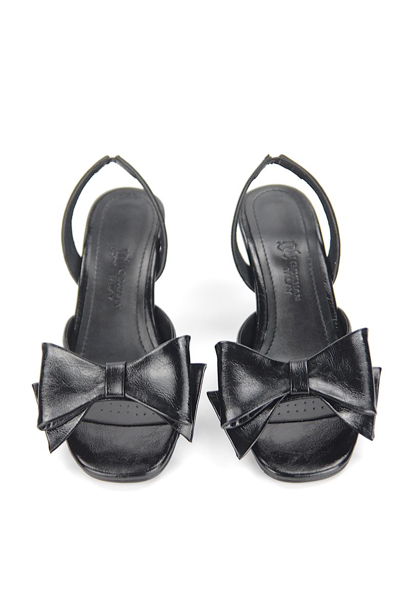 Liora Esnek Yumuşak Kaymaz Taban (4 cm) Siyah Rugan Fiyonk Detaylı Kadın Topuklu Ayakkabı