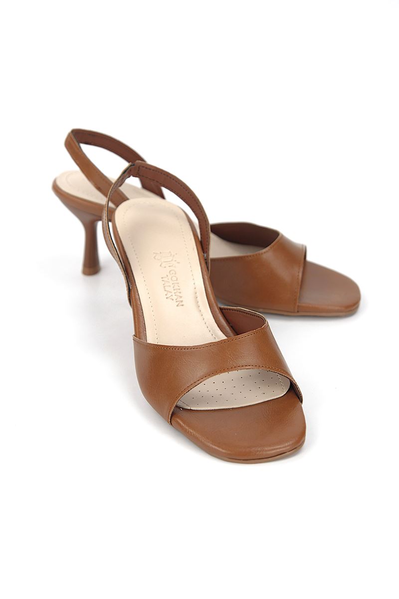 Elira Esnek Yumuşak Kaymaz Taban (4 cm) Karamel Cilt Kadın Topuklu Ayakkabı
