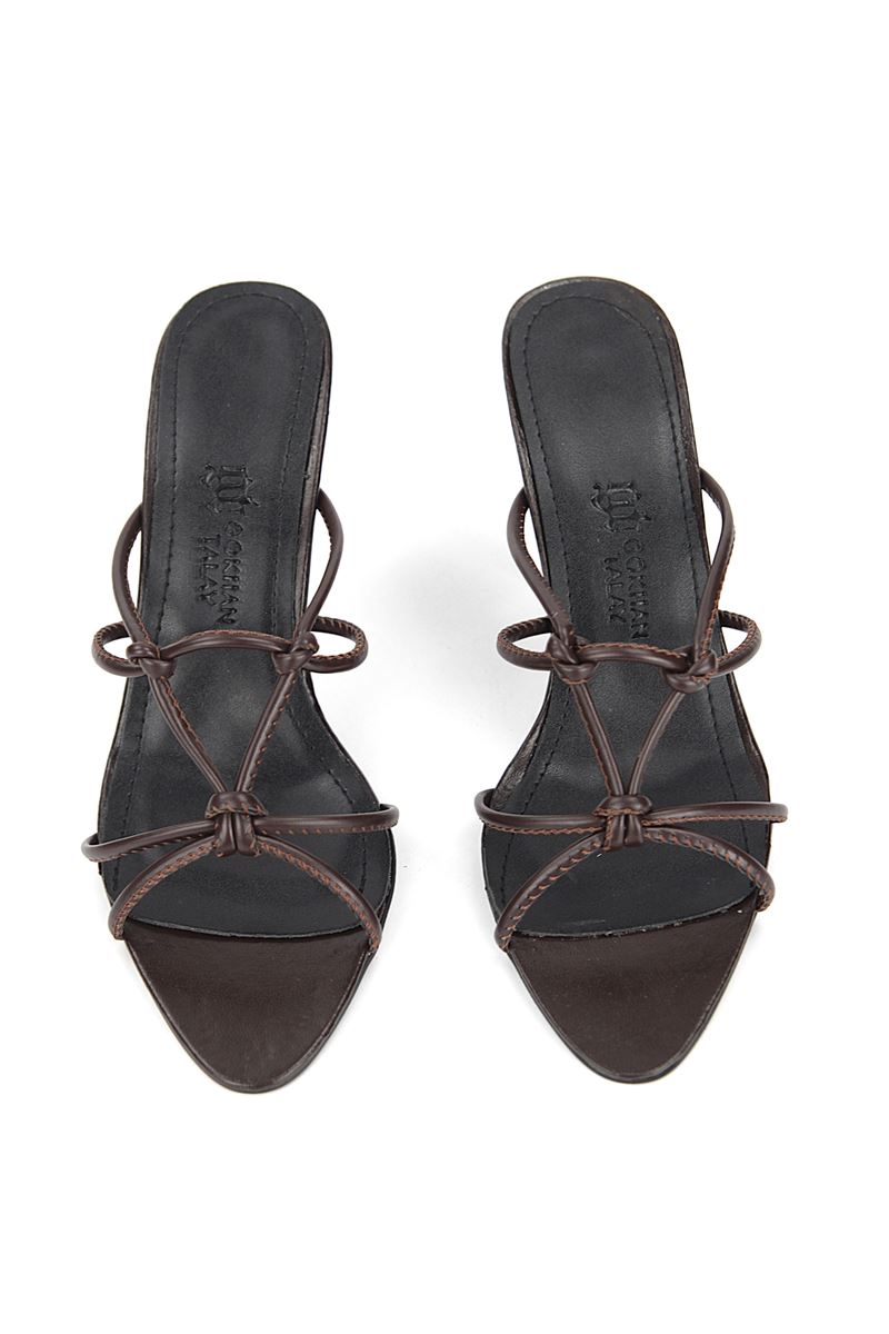 Mocha Muse (8 cm) Koyu Kahve Bağlama  El Yapımı  Kadın Topuklu Terlik