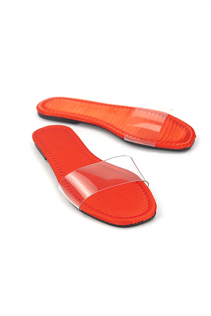 Gauzy Orange Parlak Saten Şeffaf Bant Kadın Terlik