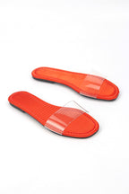 Gauzy Orange Parlak Saten Şeffaf Bant Kadın Terlik