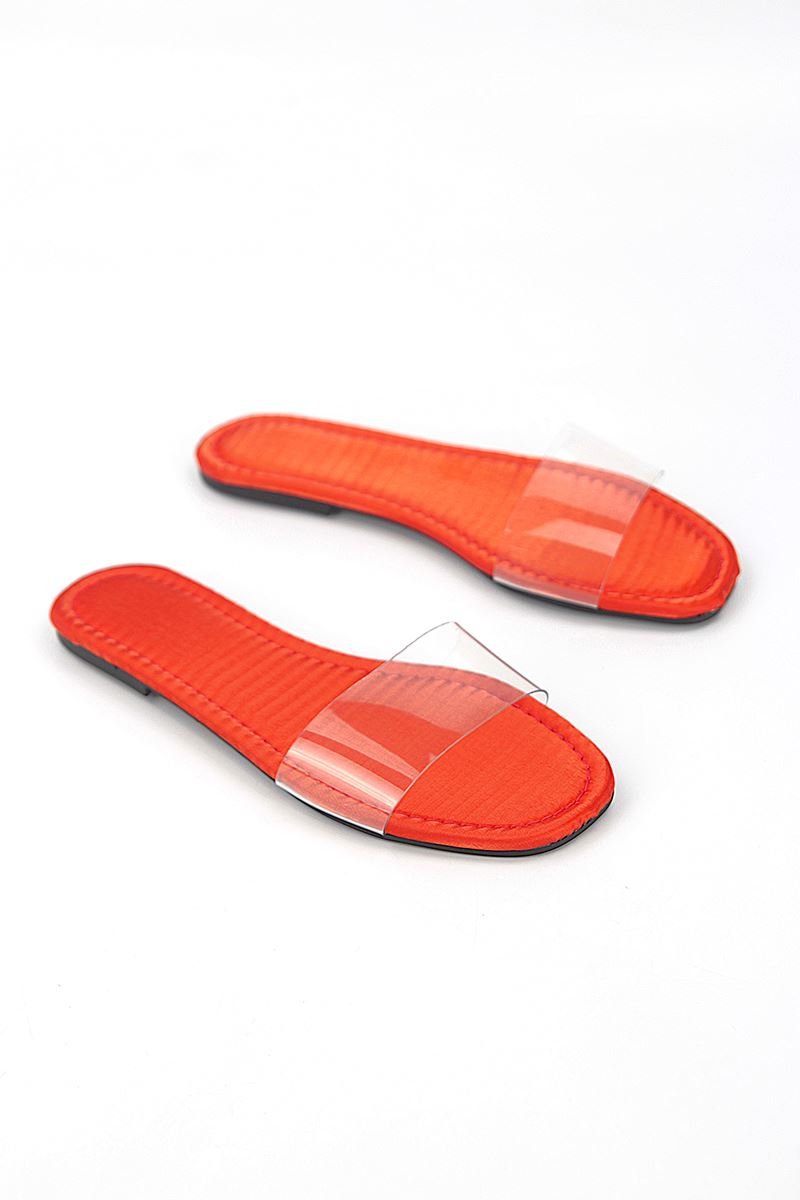 Gauzy Orange Parlak Saten Şeffaf Bant Kadın Terlik