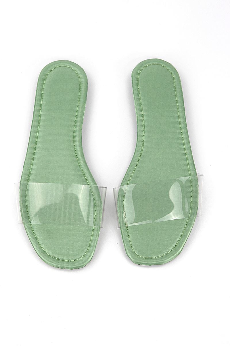 Gauzy Mint Parlak Saten Şeffaf Bant Kadın Terlik