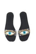 Eye Bead Siyah Parlak Saten El Yapımı Doğal Taş Kadın Terlik