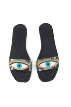 Eye Bead Siyah Parlak Saten El Yapımı Doğal Taş Kadın Terlik