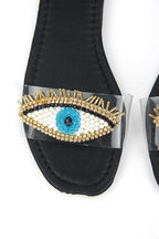 Eye Bead Siyah Parlak Saten El Yapımı Doğal Taş Kadın Terlik