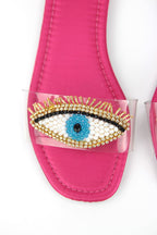 Eye Bead Fuşya Parlak Saten El Yapımı Doğal Taş Kadın Terlik