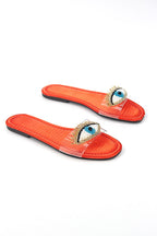 Eye Bead Orange Parlak Saten El Yapımı Doğal Taş Kadın Terlik