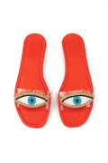 Eye Bead Orange Parlak Saten El Yapımı Doğal Taş Kadın Terlik