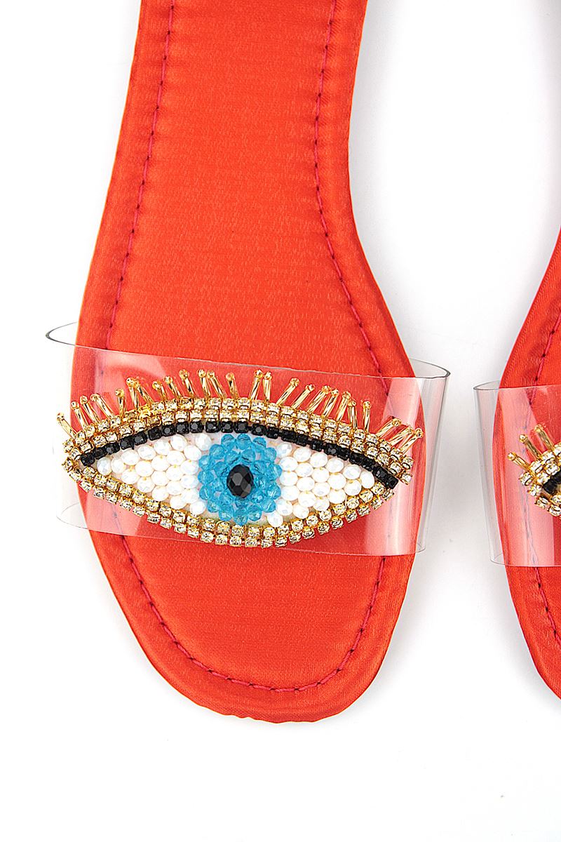 Eye Bead Orange Parlak Saten El Yapımı Doğal Taş Kadın Terlik