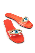 Eye Bead Orange Parlak Saten El Yapımı Doğal Taş Kadın Terlik