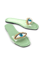 Eye Bead Mint Parlak Saten El Yapımı Doğal Taş Kadın Terlik