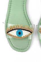 Eye Bead Mint Parlak Saten El Yapımı Doğal Taş Kadın Terlik