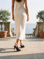 Vivienne Esnek Yumuşak Kaymaz Taban (7 cm) Siyah Süet Açık Lastikli Kadın Topuklu Ayakkabı